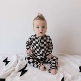 Black Checkerboard | Bamboo Zip Pajamas | Milk & Baby