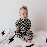 Bamboo Zip Pajamas | Black Checkerboard