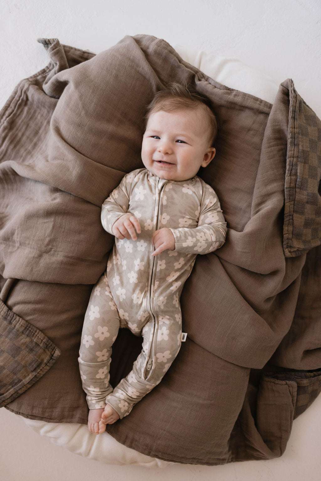 French Gray Floral | Bamboo Zip Pajamas Milk & Baby