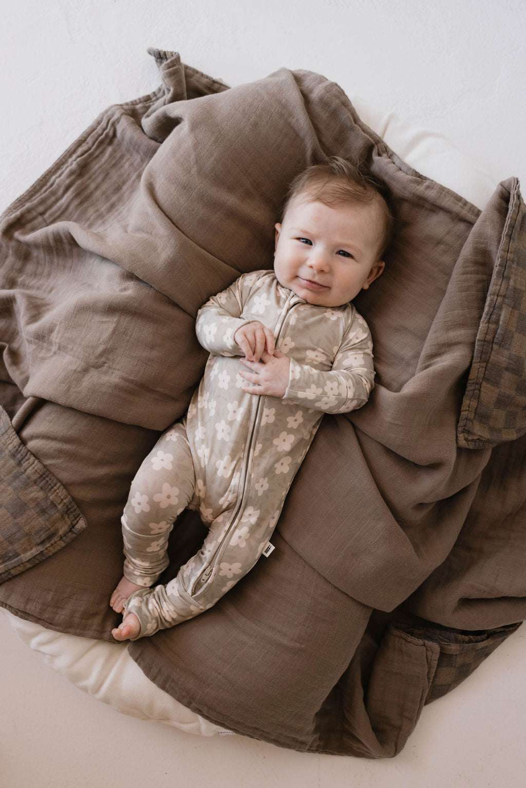 French Gray Floral | Bamboo Zip Pajamas Milk & Baby