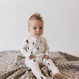 Bamboo Zip Pajamas | White & Black Lightning Bolt