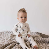 White & Black Lightning Bolt | Bamboo Zip Pajamas Milk & Baby