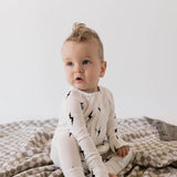 Bamboo Zip Pajamas | White & Black Lightning Bolt