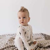 White & Black Lightning Bolt | Bamboo Zip Pajamas Milk & Baby