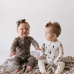 White & Black Lightning Bolt | Bamboo Zip Pajamas Milk & Baby