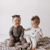 Faded Brown Checkerboard | Bamboo Zip Pajamas | Milk & Baby