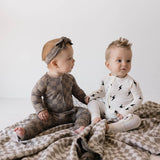 Bamboo Zip Pajamas | Faded Brown Checkerboard