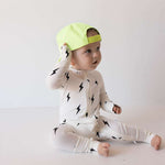 White & Black Lightning Bolt | Bamboo Zip Pajamas Milk & Baby