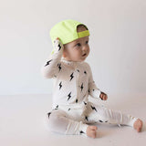 White & Black Lightning Bolt | Bamboo Zip Pajamas Milk & Baby