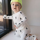 White & Black Lightning Bolt | Bamboo Zip Pajamas Milk & Baby