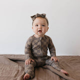 Bamboo Zip Pajamas | Faded Brown Checkerboard