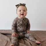 Faded Brown Checkerboard | Bamboo Zip Pajamas | Milk & Baby