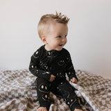 Bamboo Zip Pajamas | Charcoal & White ff Smile