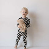 Bamboo Zip Pajamas | Black Checkerboard