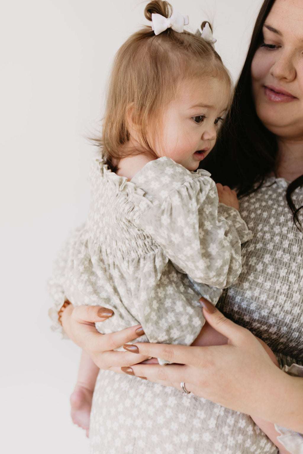 French Gray Floral | Ruffle Romper Milk & Baby