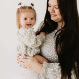 French Gray Floral | Ruffle Romper Milk & Baby