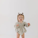 French Gray Floral | Ruffle Romper | Milk & Baby