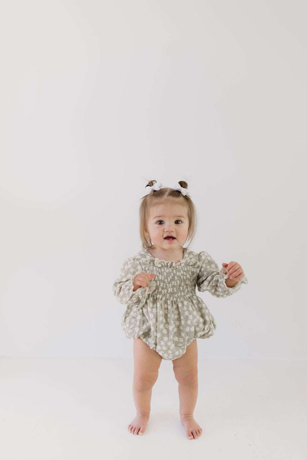 French Gray Floral | Ruffle Romper Milk & Baby