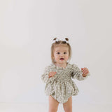 French Gray Floral | Ruffle Romper Milk & Baby