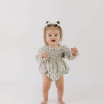 French Gray Floral | Ruffle Romper Milk & Baby