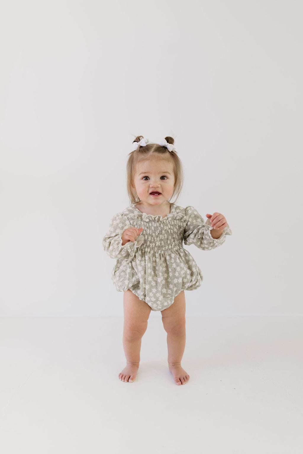 French Gray Floral | Ruffle Romper Milk & Baby