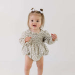 French Gray Floral | Ruffle Romper Milk & Baby