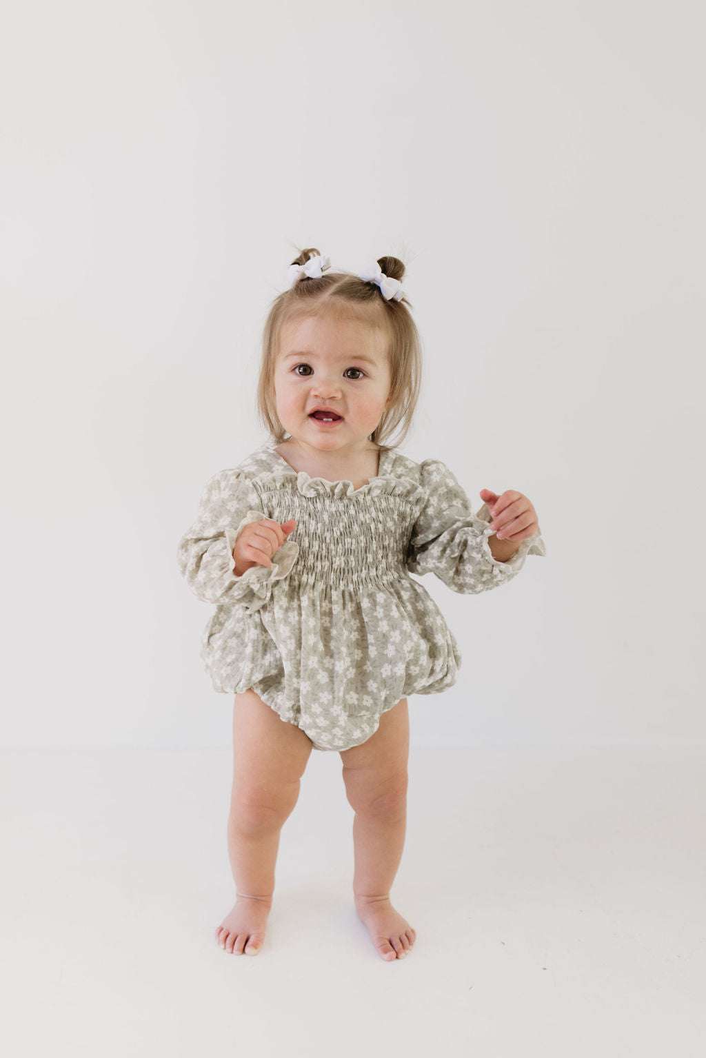 French Gray Floral | Ruffle Romper Milk & Baby