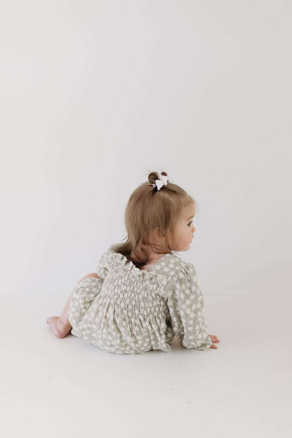 French Gray Floral | Ruffle Romper Milk & Baby