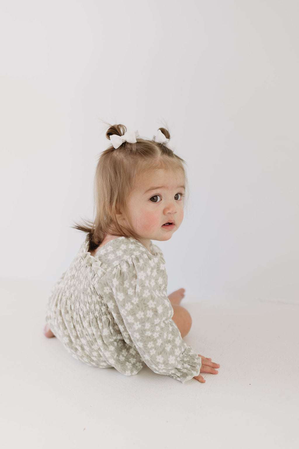 French Gray Floral | Ruffle Romper Milk & Baby