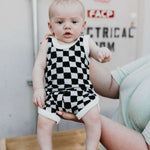 Black + White Checkerboard | Terry Tank Short Set Milk & Baby