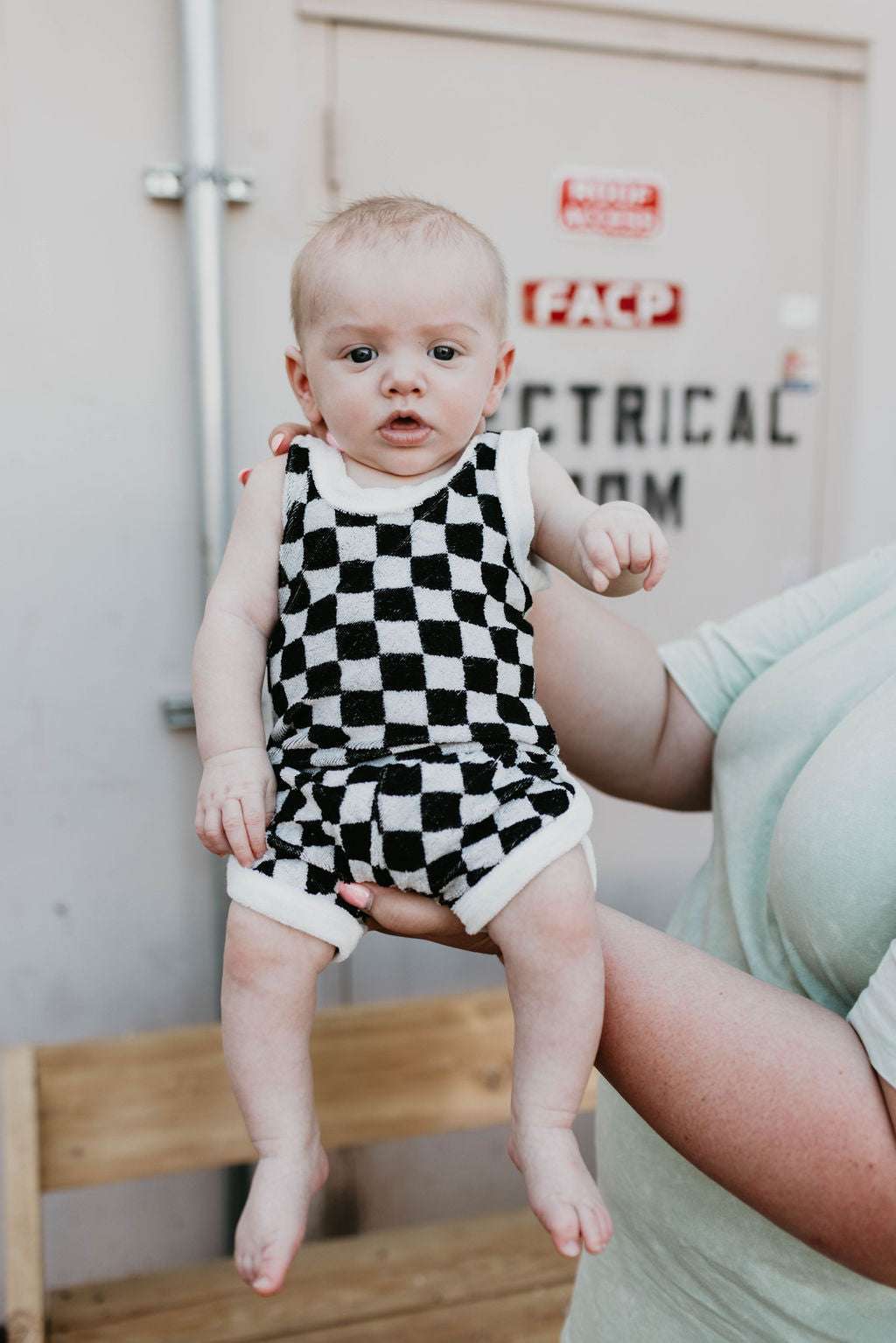 Black + White Checkerboard | Terry Tank Short Set Milk & Baby