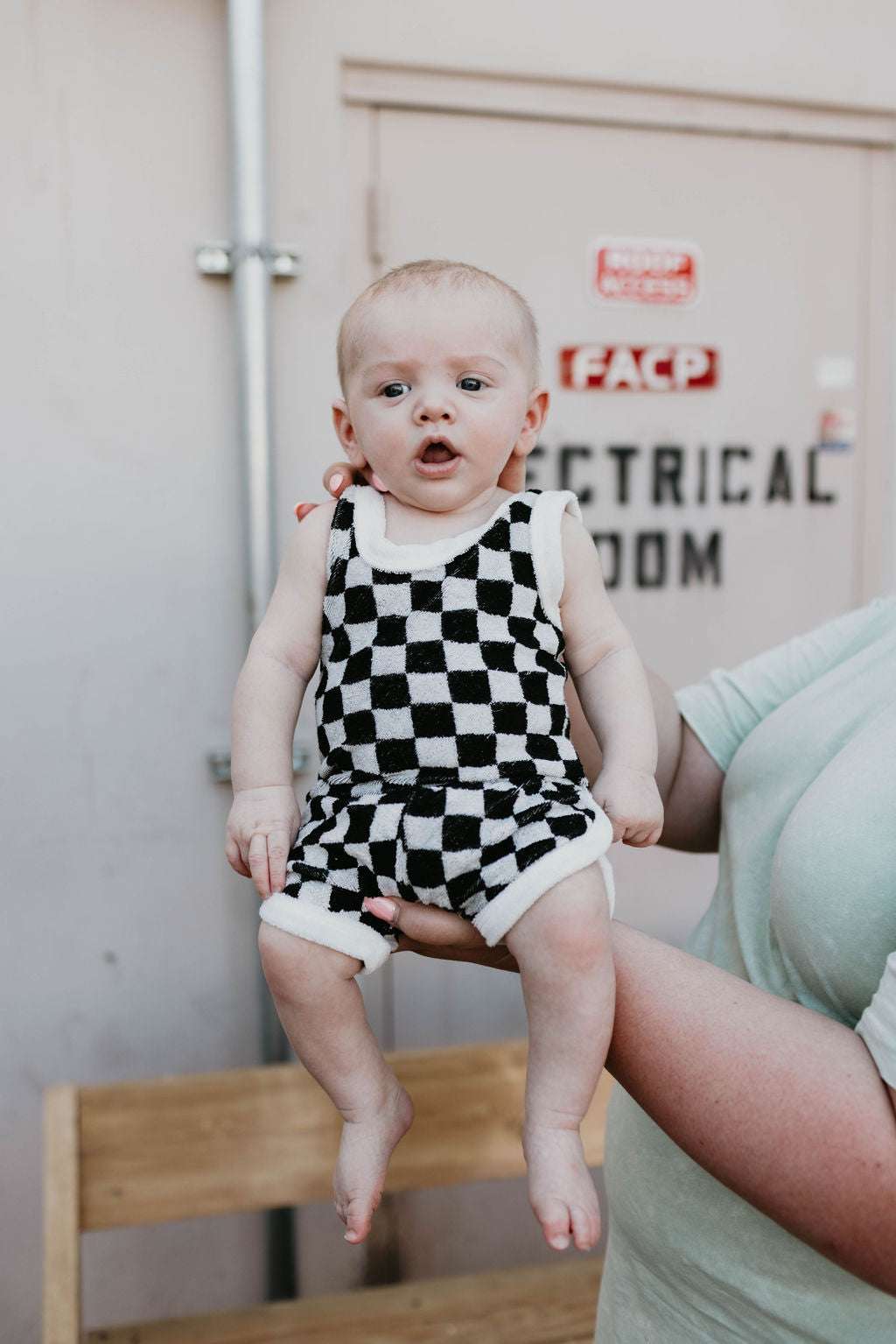 Black + White Checkerboard | Terry Tank Short Set Milk & Baby