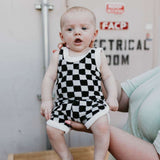 Black + White Checkerboard | Terry Tank Short Set Milk & Baby