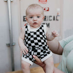 Black + White Checkerboard | Terry Tank Short Set Milk & Baby