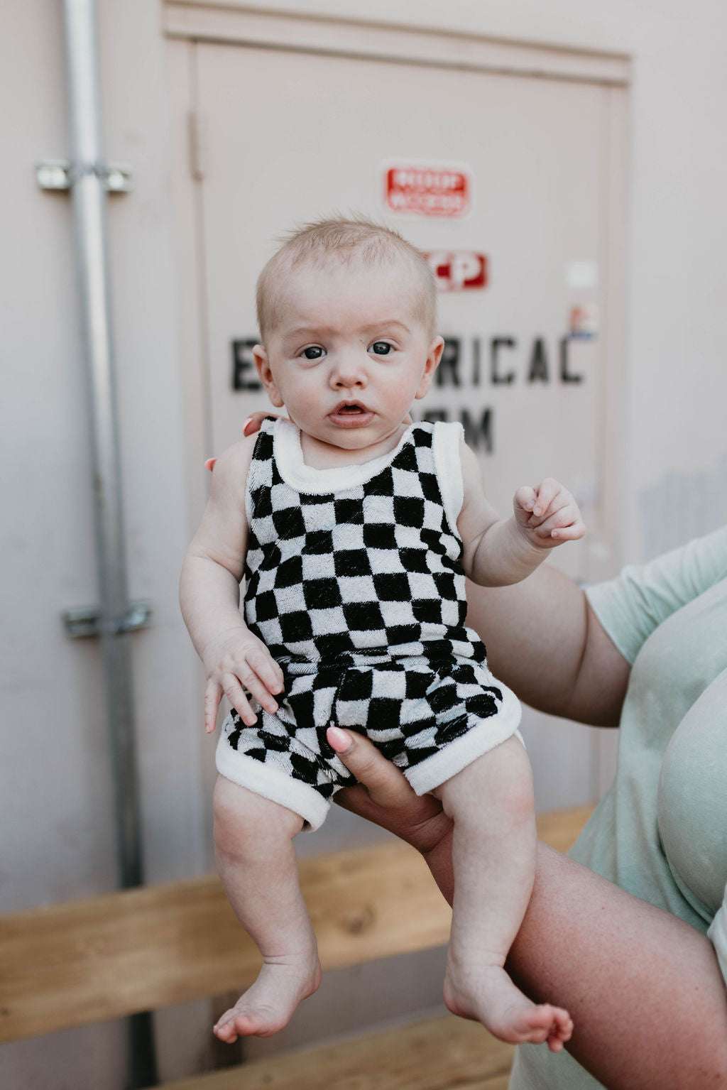 Black + White Checkerboard | Terry Tank Short Set Milk & Baby