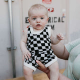 Black + White Checkerboard | Terry Tank Short Set Milk & Baby