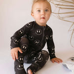 Charcoal & White FF Smile | Bamboo Zip Pajama Milk & Baby