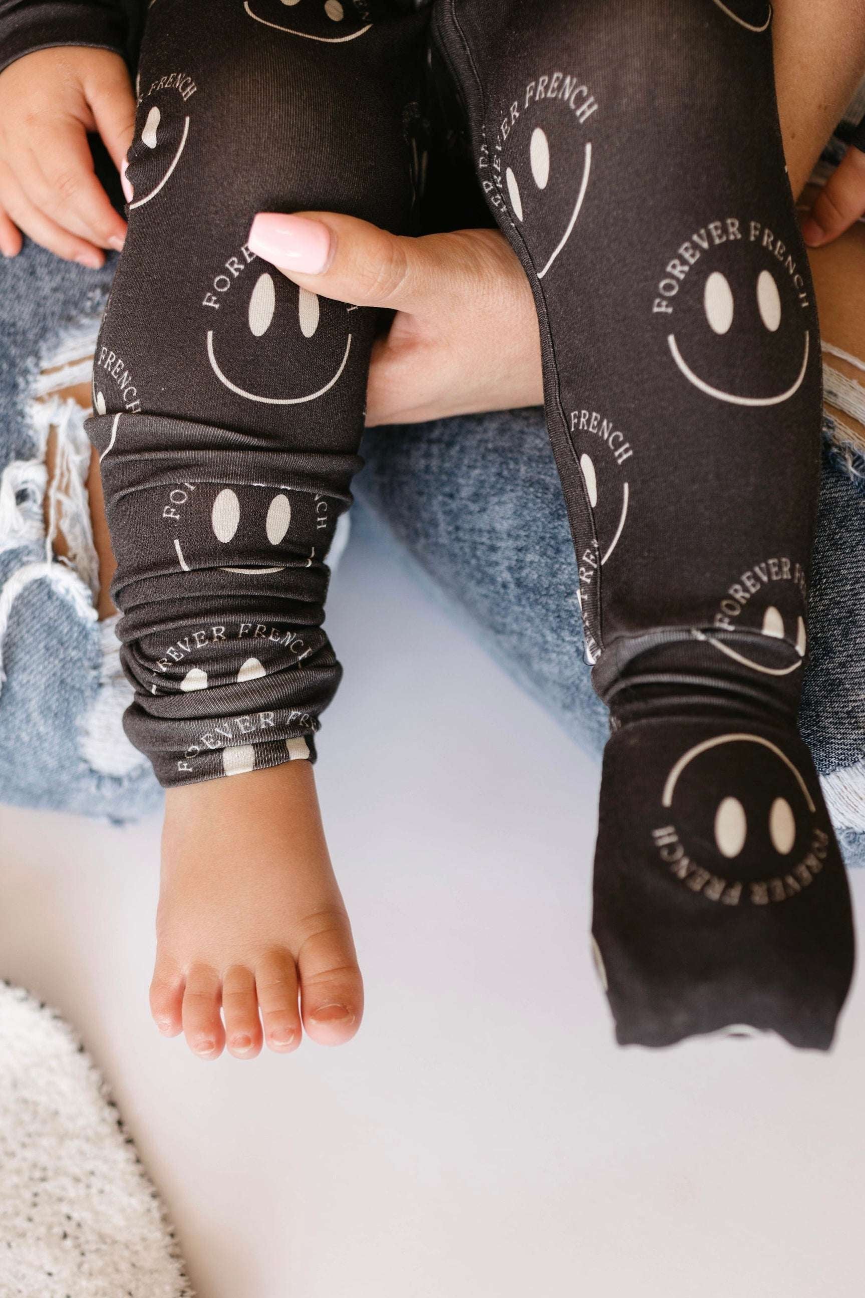 Charcoal & White FF Smile | Bamboo Zip Pajama Milk & Baby