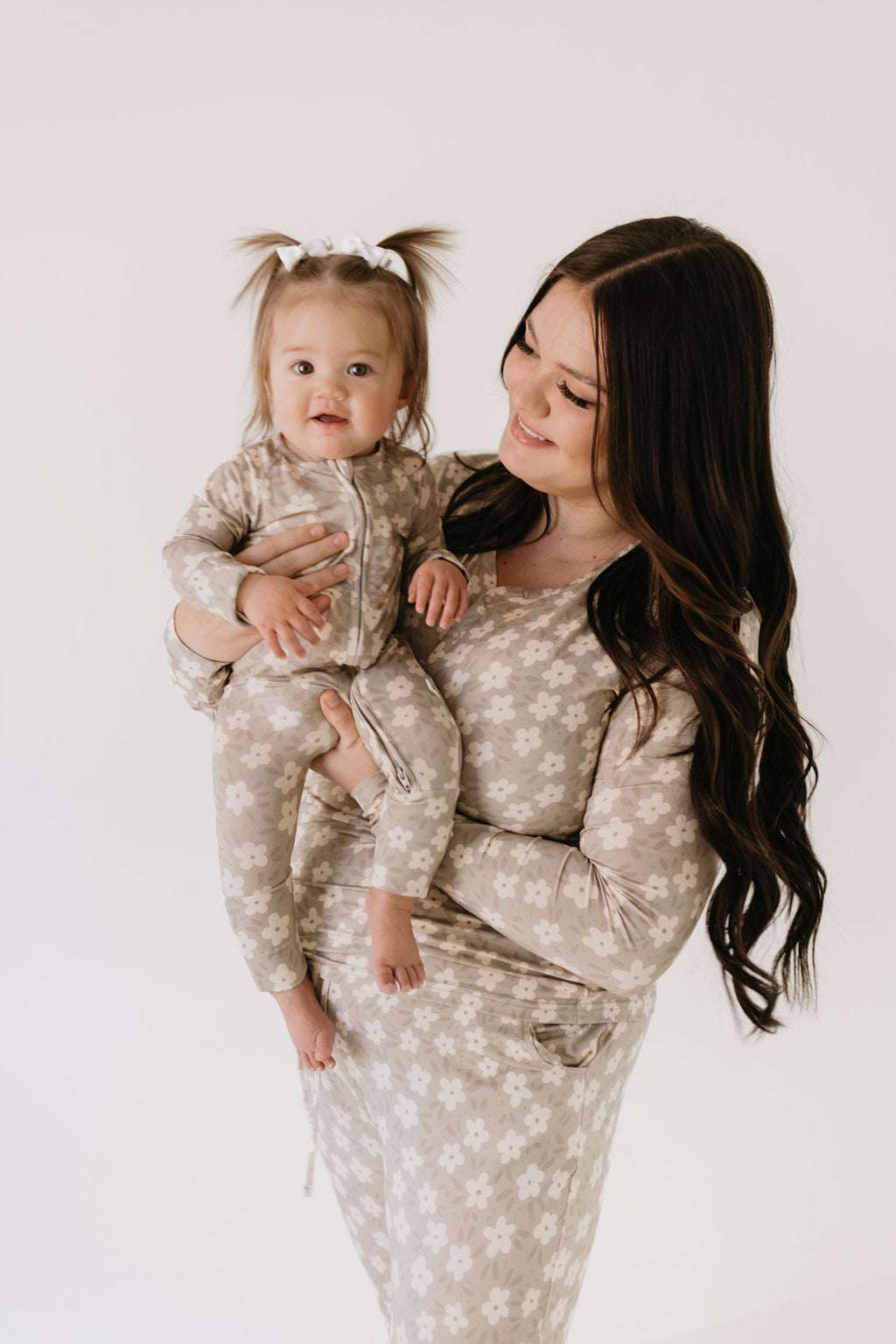 French Gray Floral | Bamboo Zip Pajamas Milk & Baby