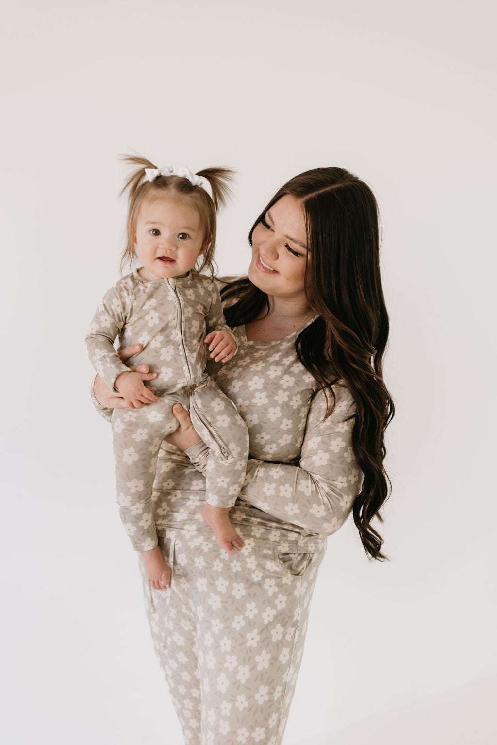 French Gray Floral | Bamboo Zip Pajamas Milk & Baby