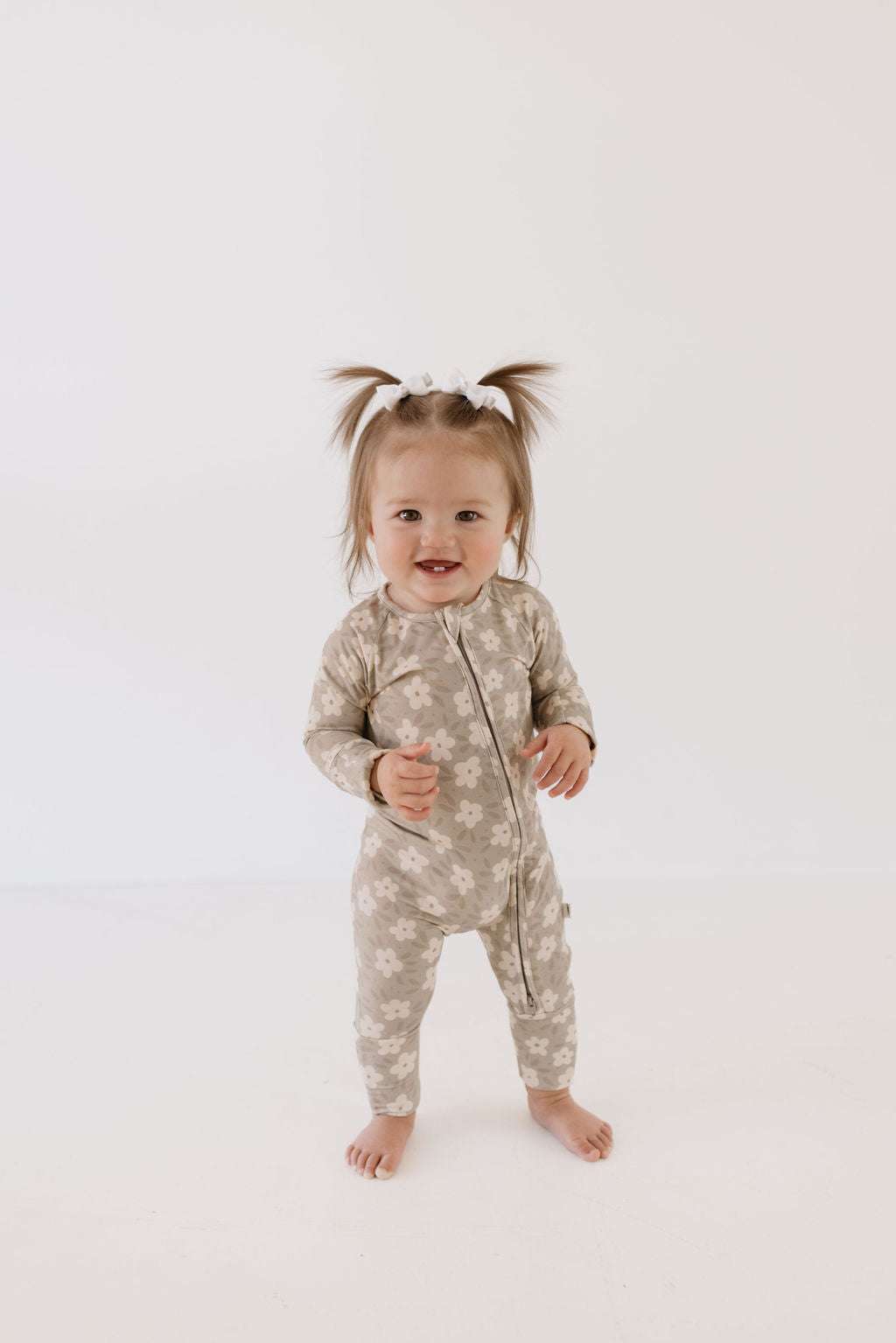 French Gray Floral | Bamboo Zip Pajamas Milk & Baby