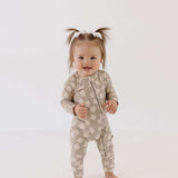 French Gray Floral | Bamboo Zip Pajamas Milk & Baby