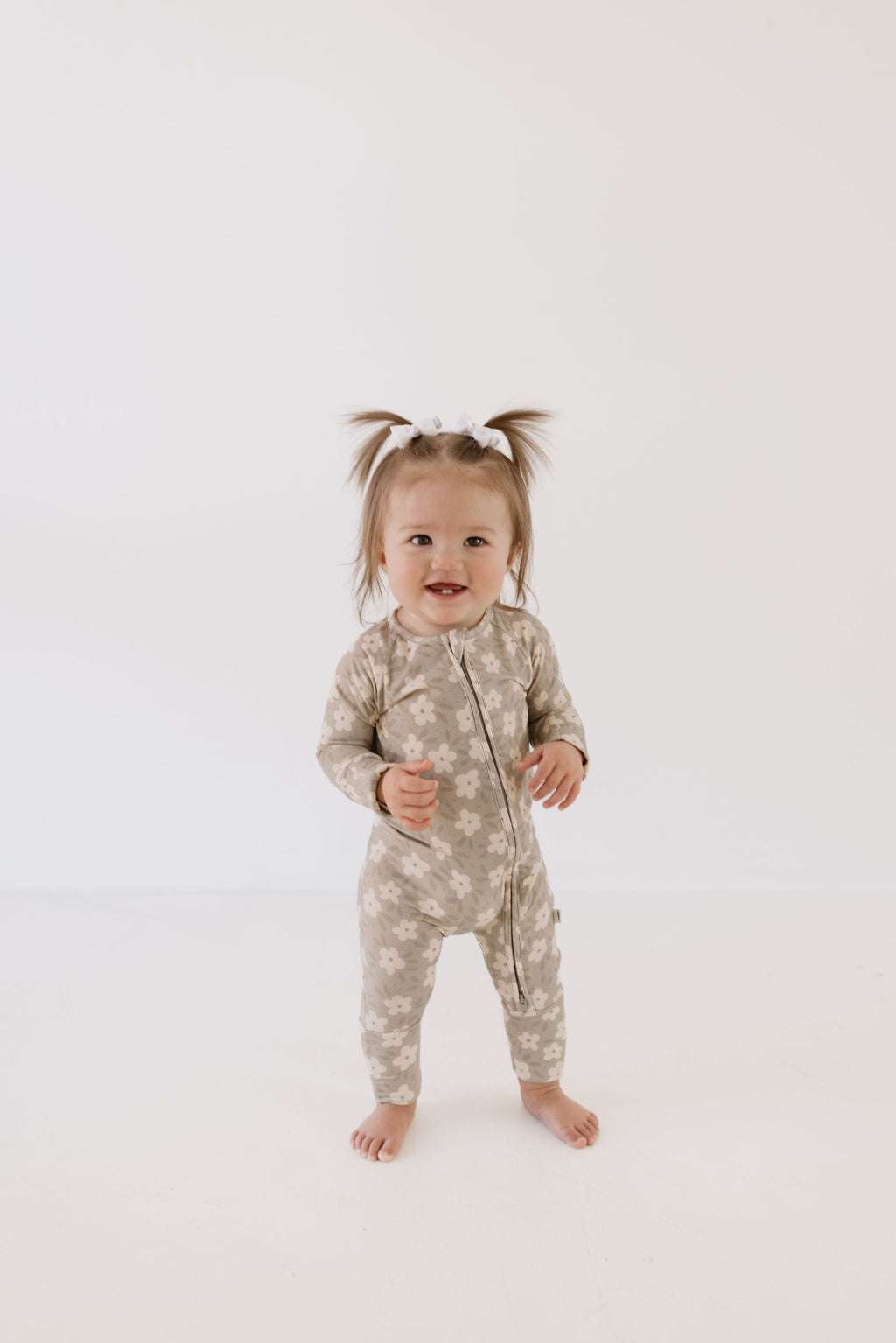 French Gray Floral | Bamboo Zip Pajamas Milk & Baby