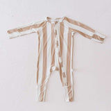 Kal Stripe | Bamboo Zip Pajamas Milk & Baby