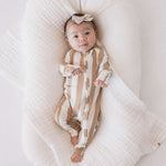 Kal Stripe | Bamboo Zip Pajamas Milk & Baby