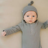 Grey Organic Ribbed Newborn Knot Hat Milk & Baby