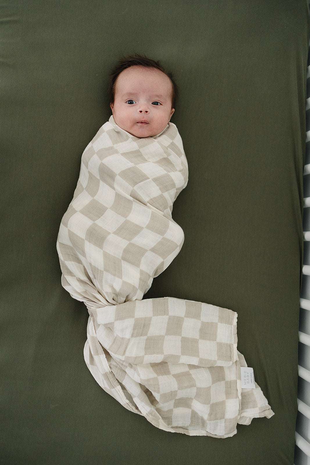 Taupe Checkered Muslin Swaddle Blanket Milk & Baby