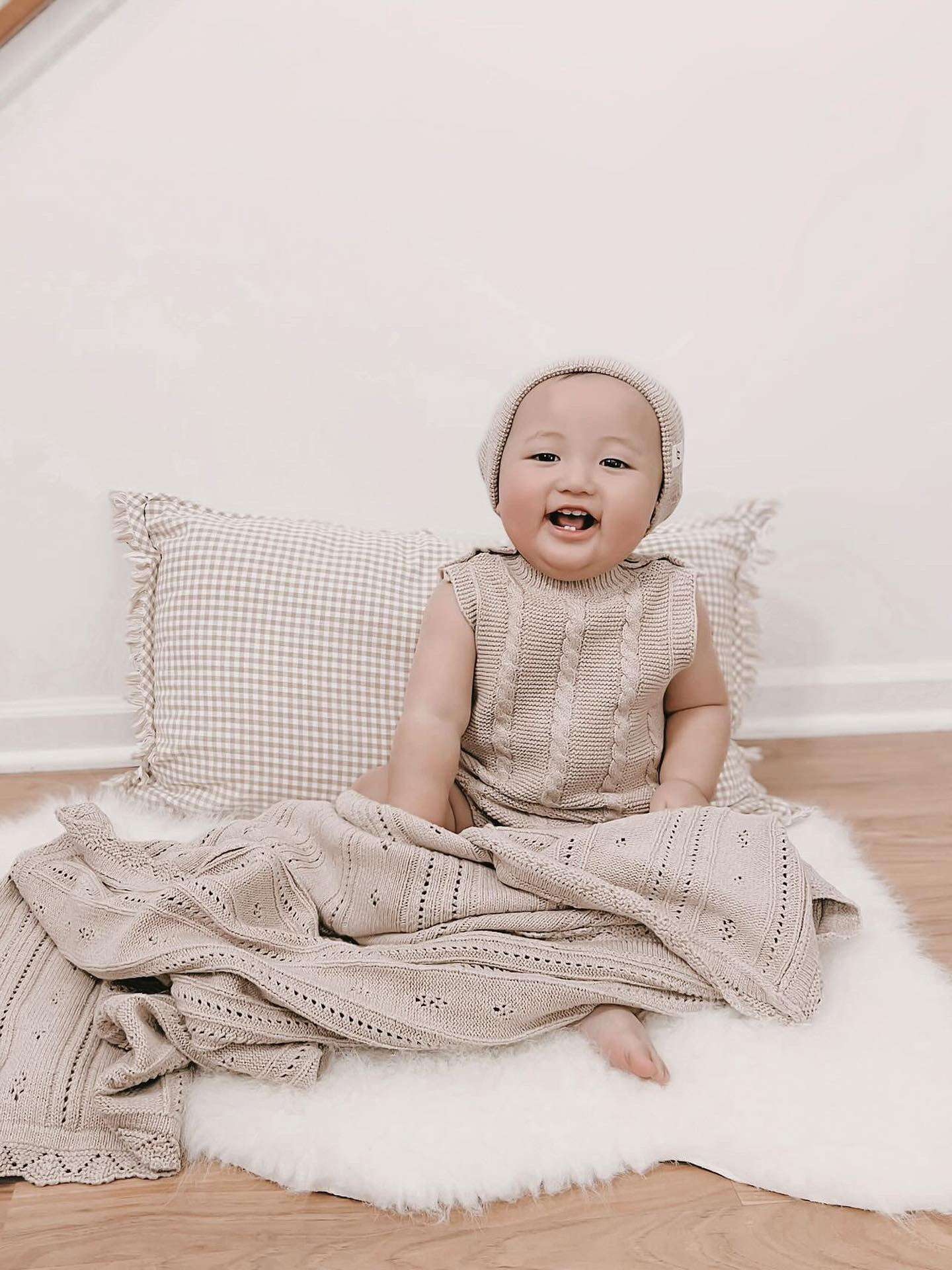 Luna + Luca Pointelle Baby Blanket | Heather Beige Milk & Baby