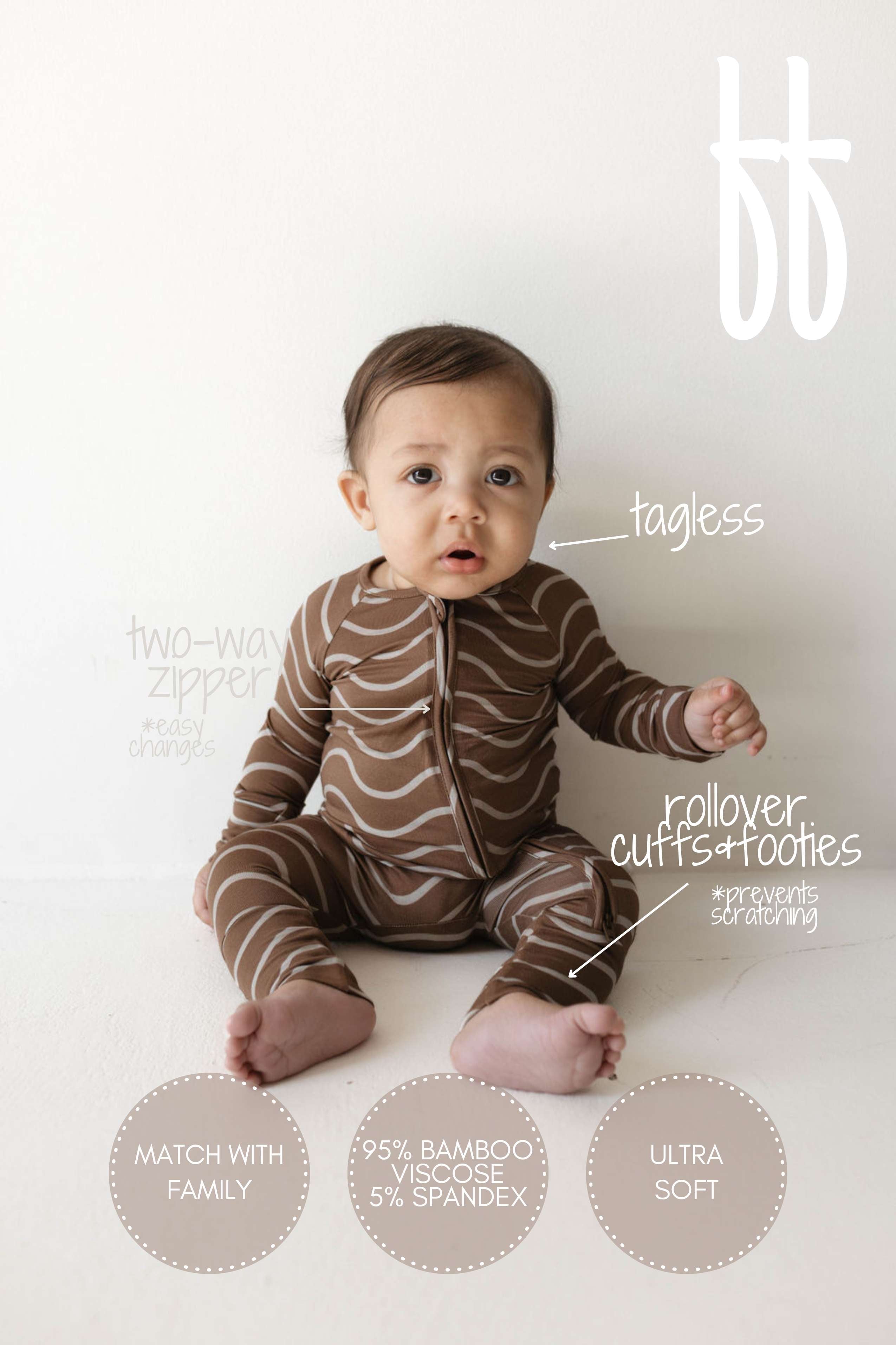 Static Waves | Bamboo Zip Pajamas Milk & Baby