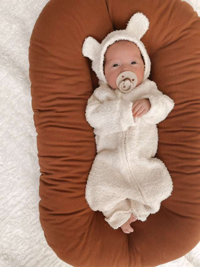 Luna + Luca Baby Bear Jumpsuit | Cozy Teddy Milk & Baby